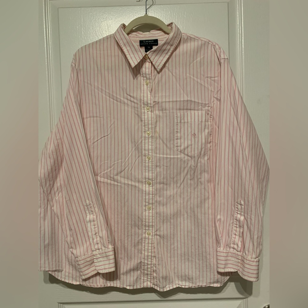 Ralph Lauren Pink & White Striped Button Down Shirt 3X